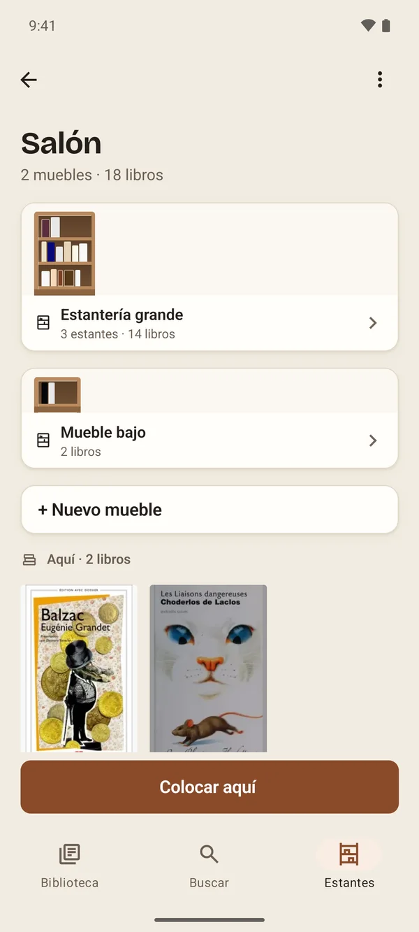 Una habitación en Aldus: sus muebles y los libros colocados aquí.